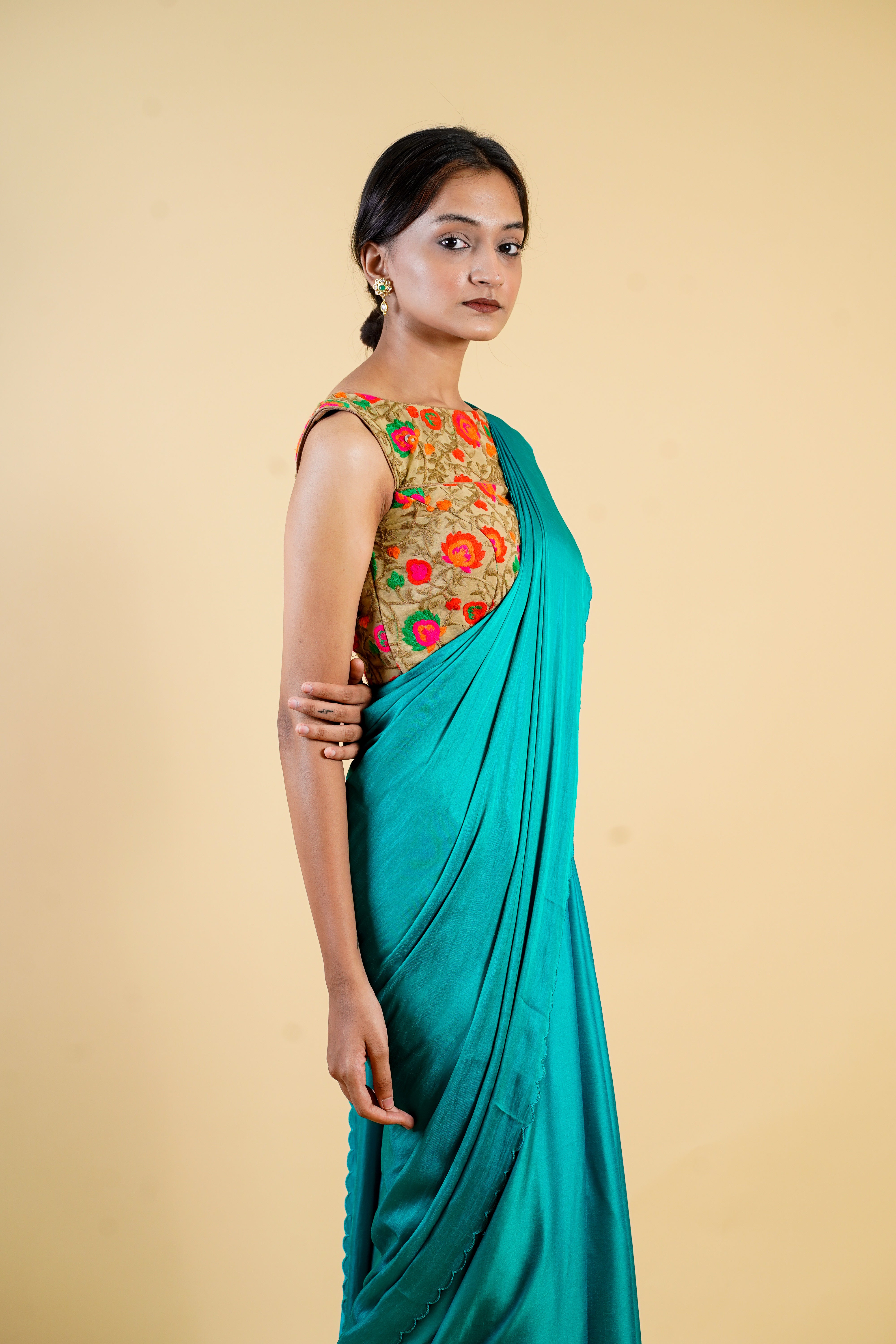 Emerald Green two tone Saree