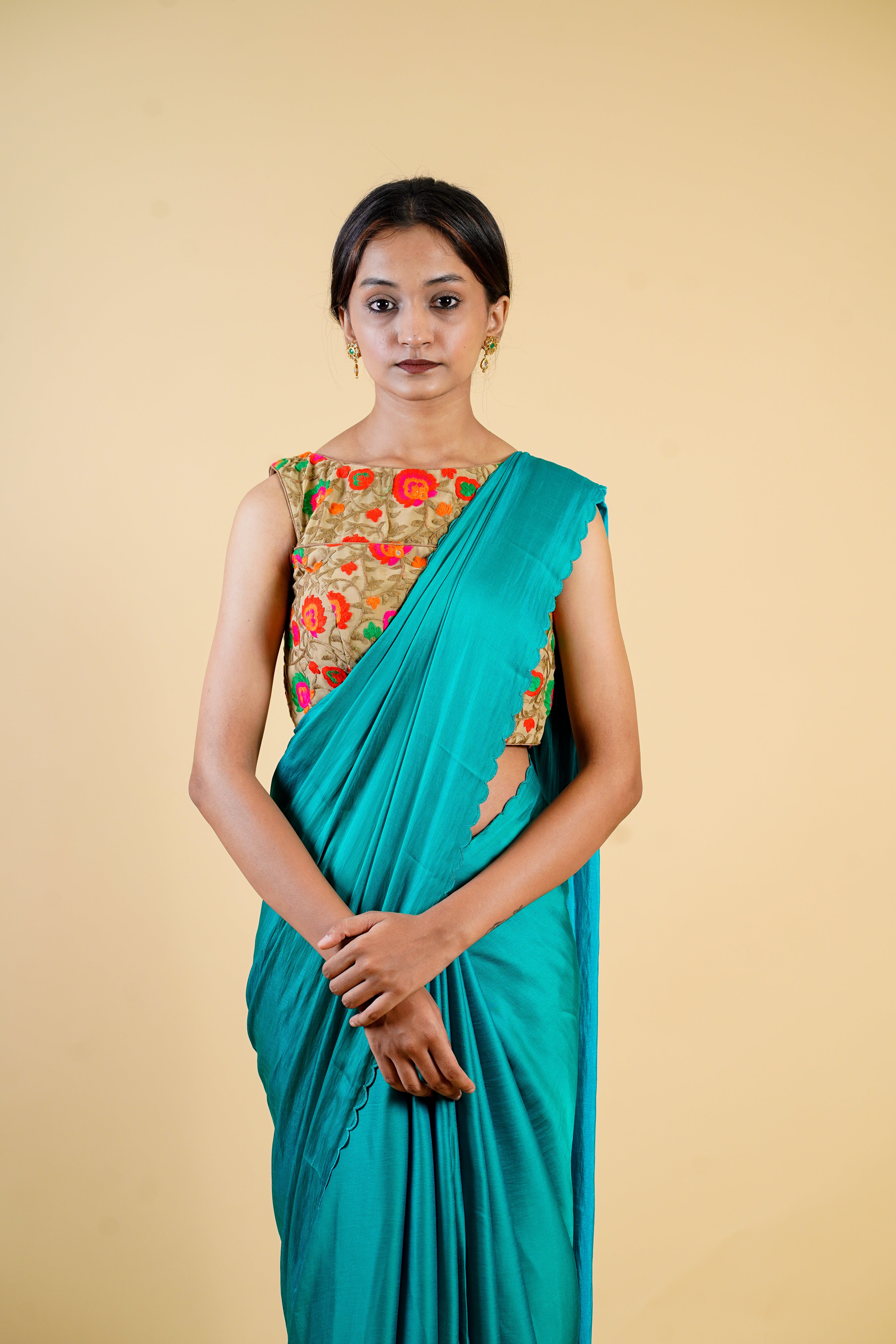 Emerald Green two tone Saree