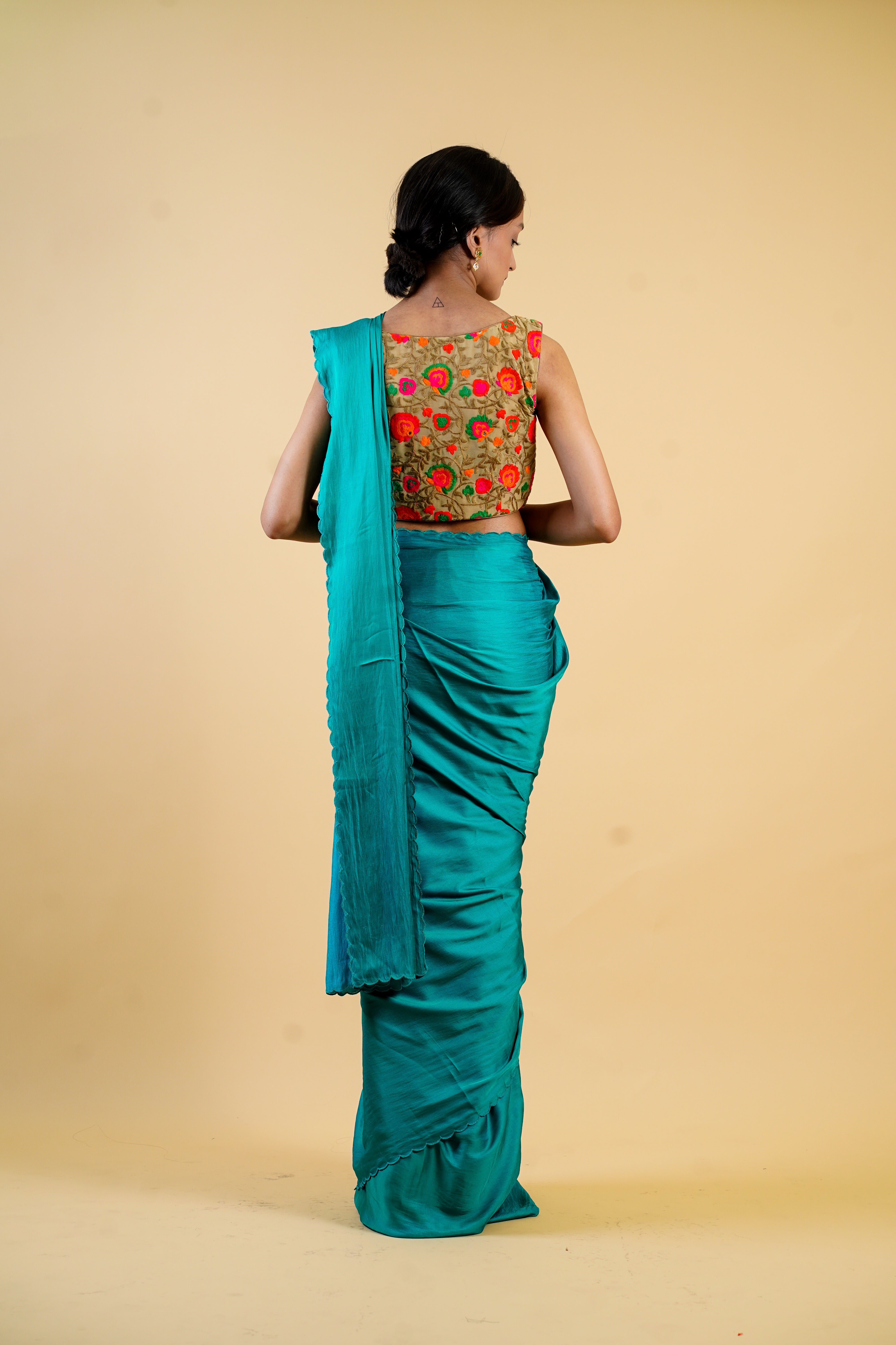 Emerald Green two tone Saree