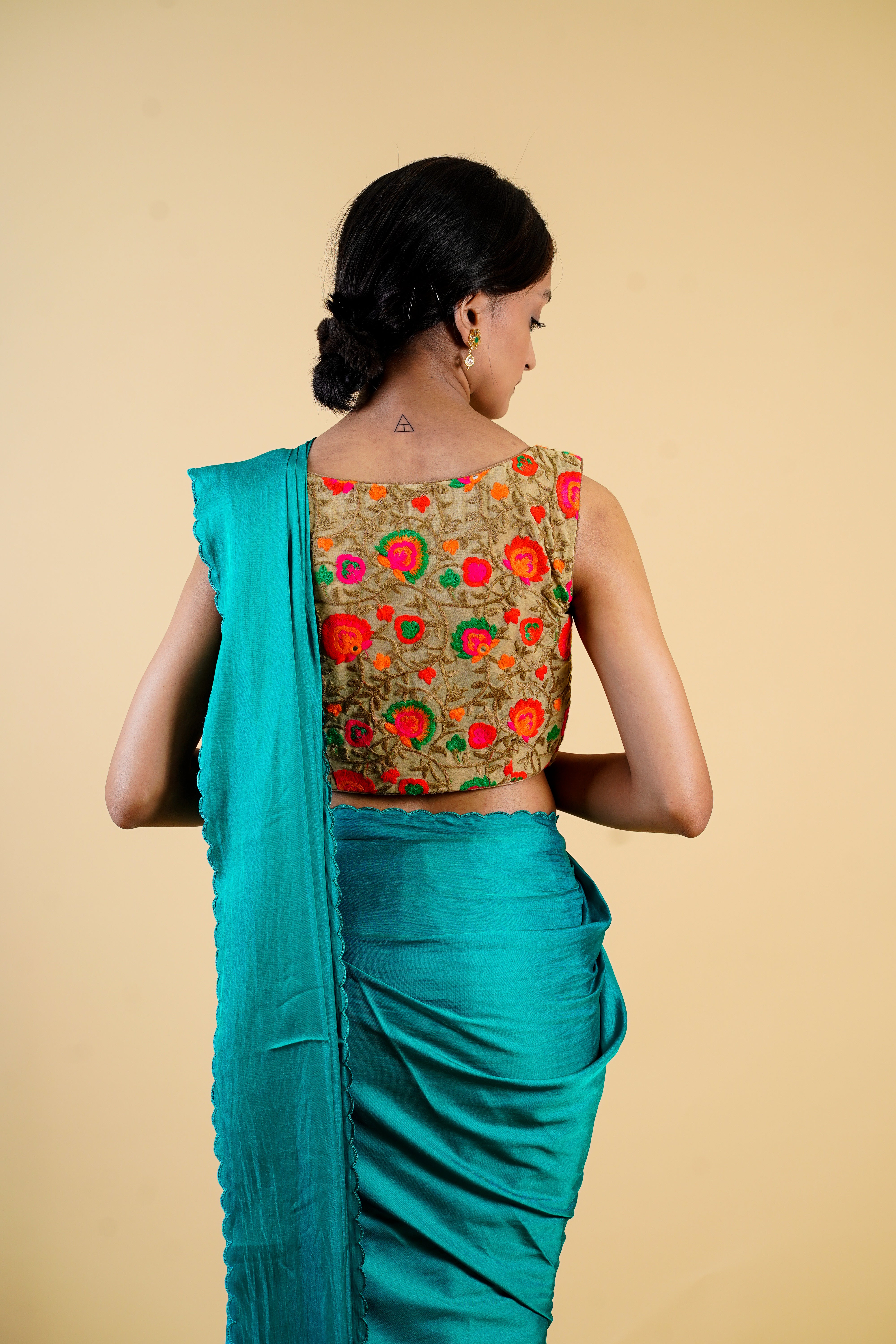 Emerald Green two tone Saree