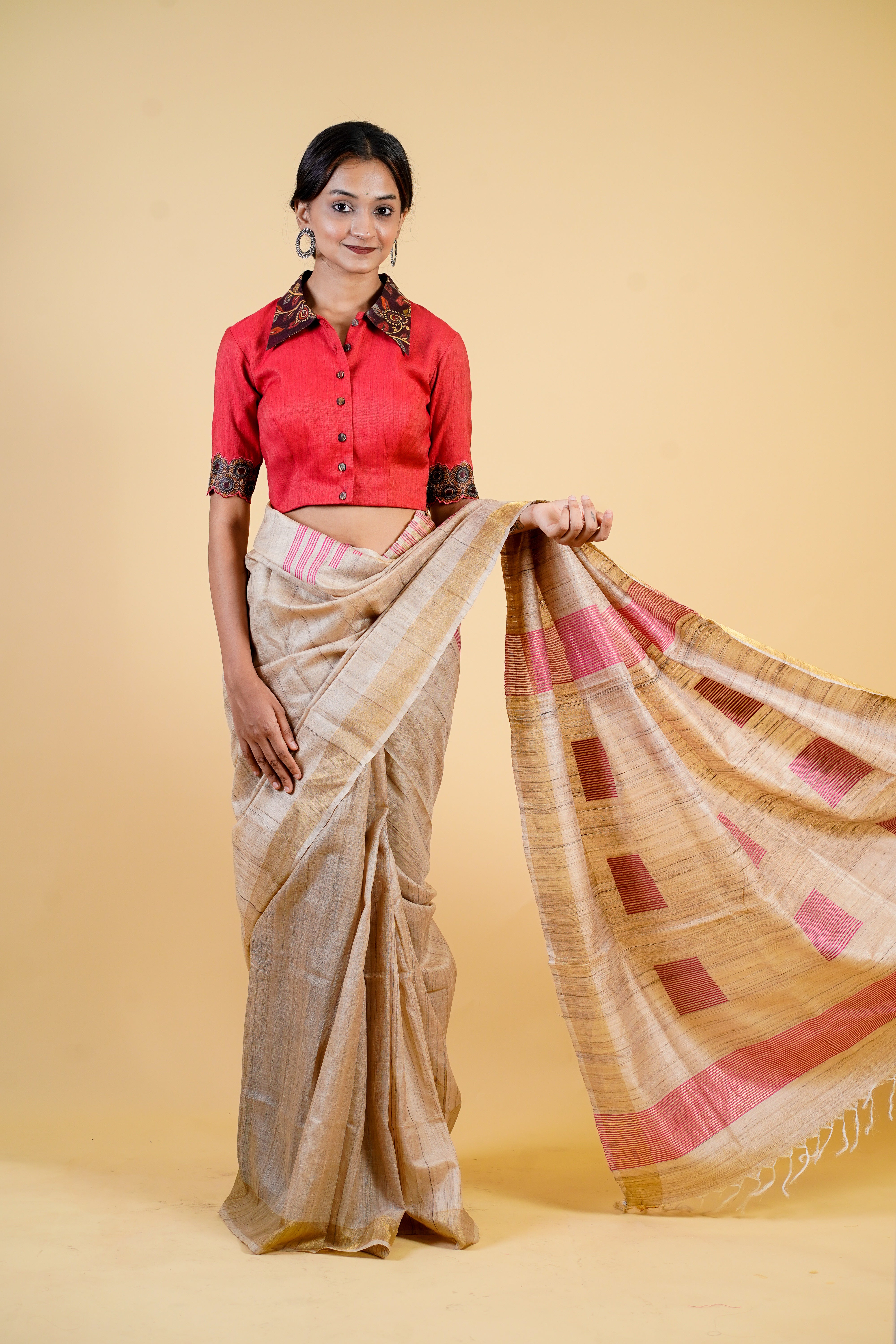 Beige Tussar Saree