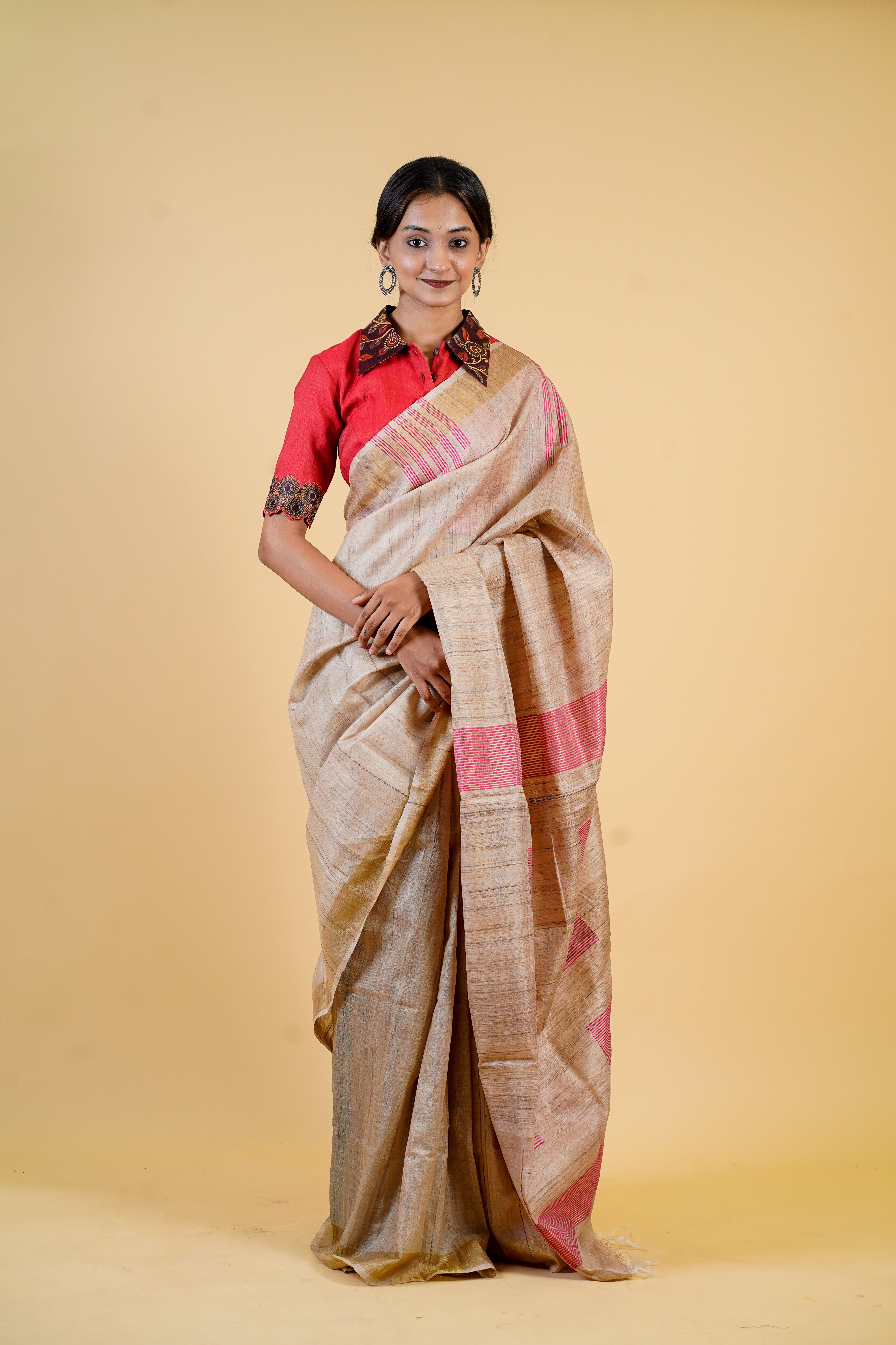 Beige Tussar Saree