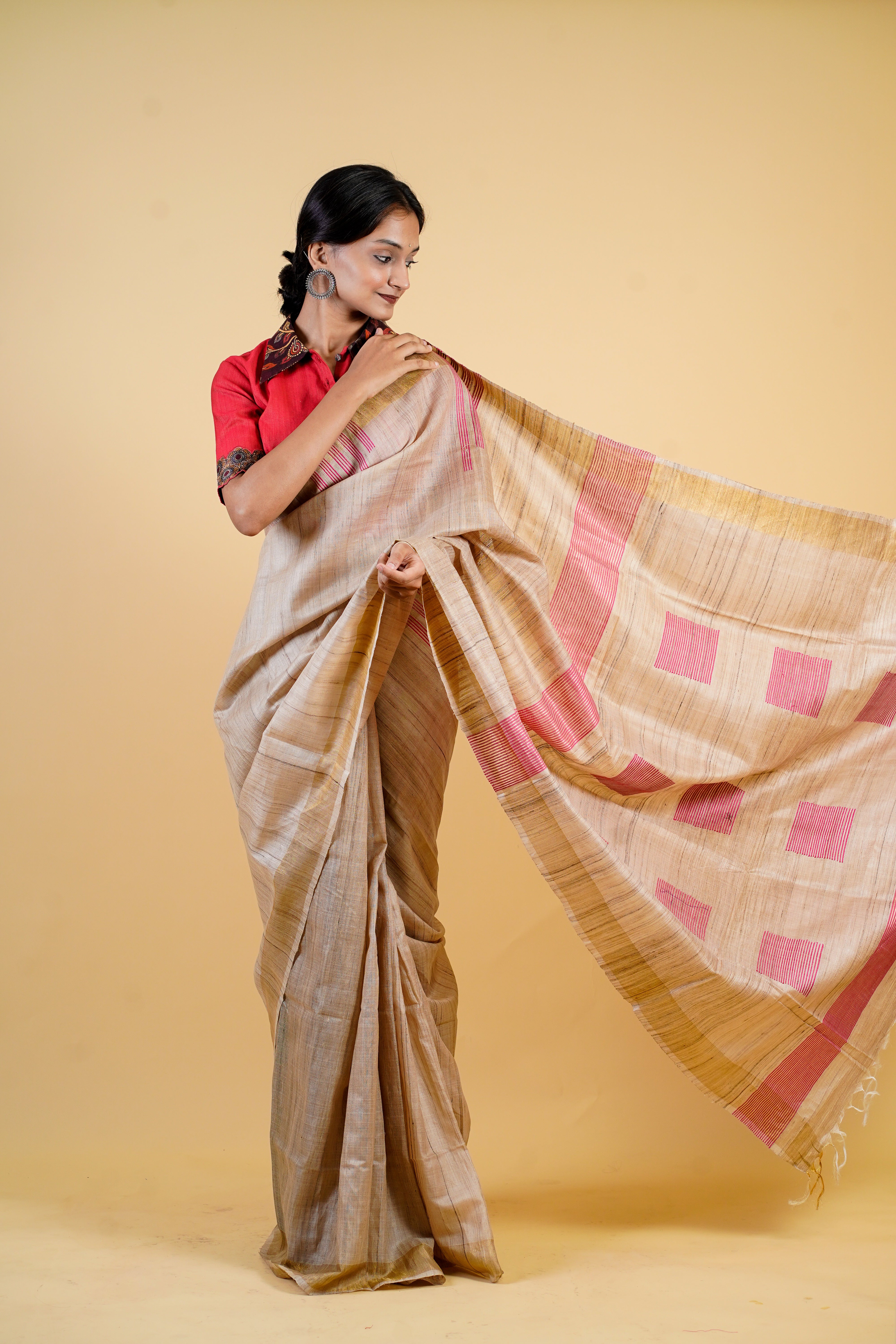 Beige Tussar Saree