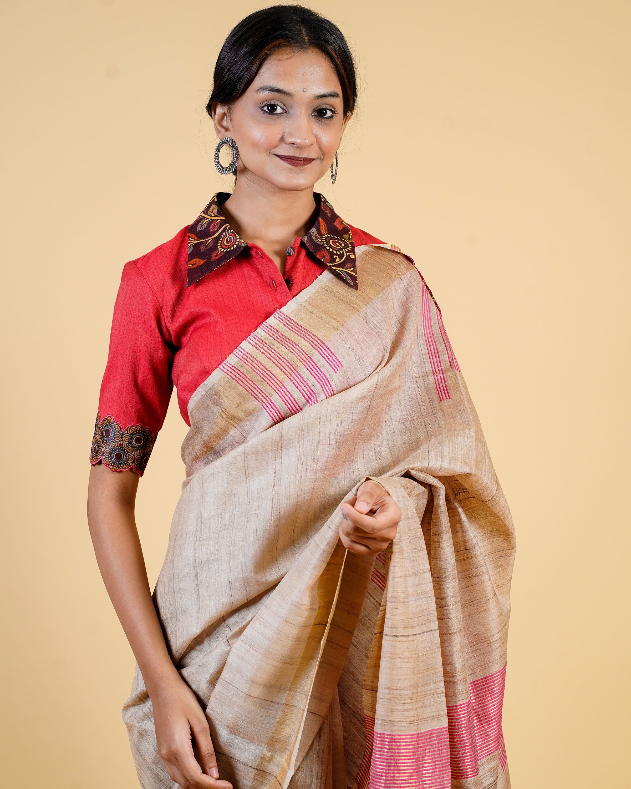 Beige Tussar Saree