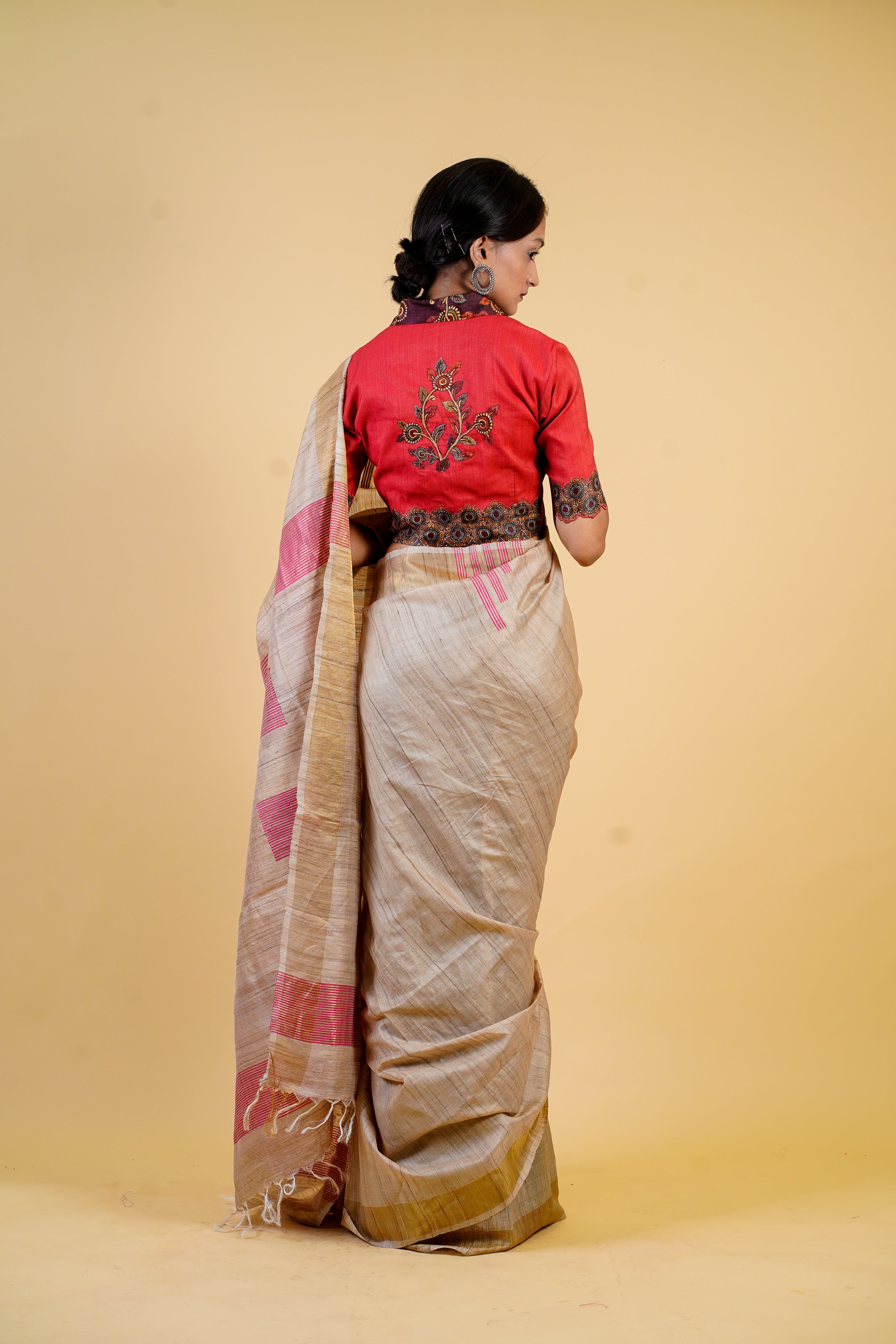 Beige Tussar Saree