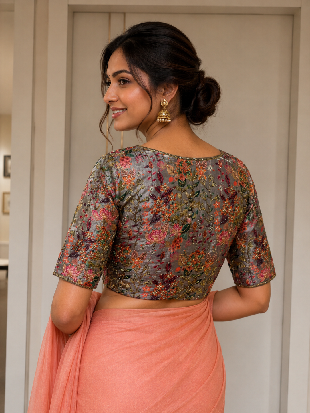 Multi-color Digital Print Hand Embroidered Blouse for wedding and festive wear