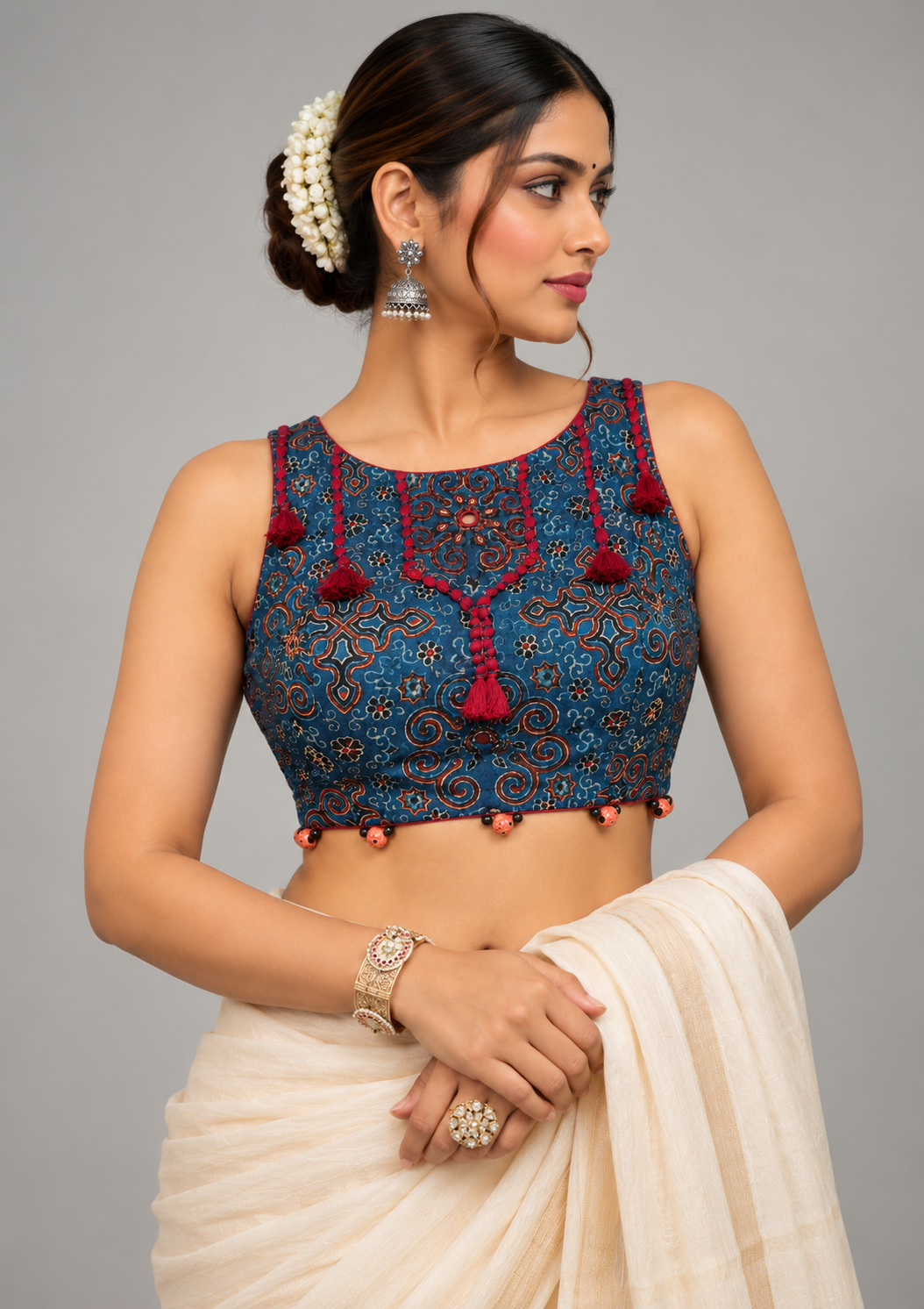 Blue Ajrak sleeveless Blouse