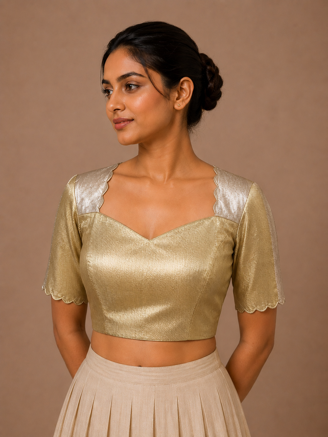 Gold Tissue Blouse For Festive and wedding wear