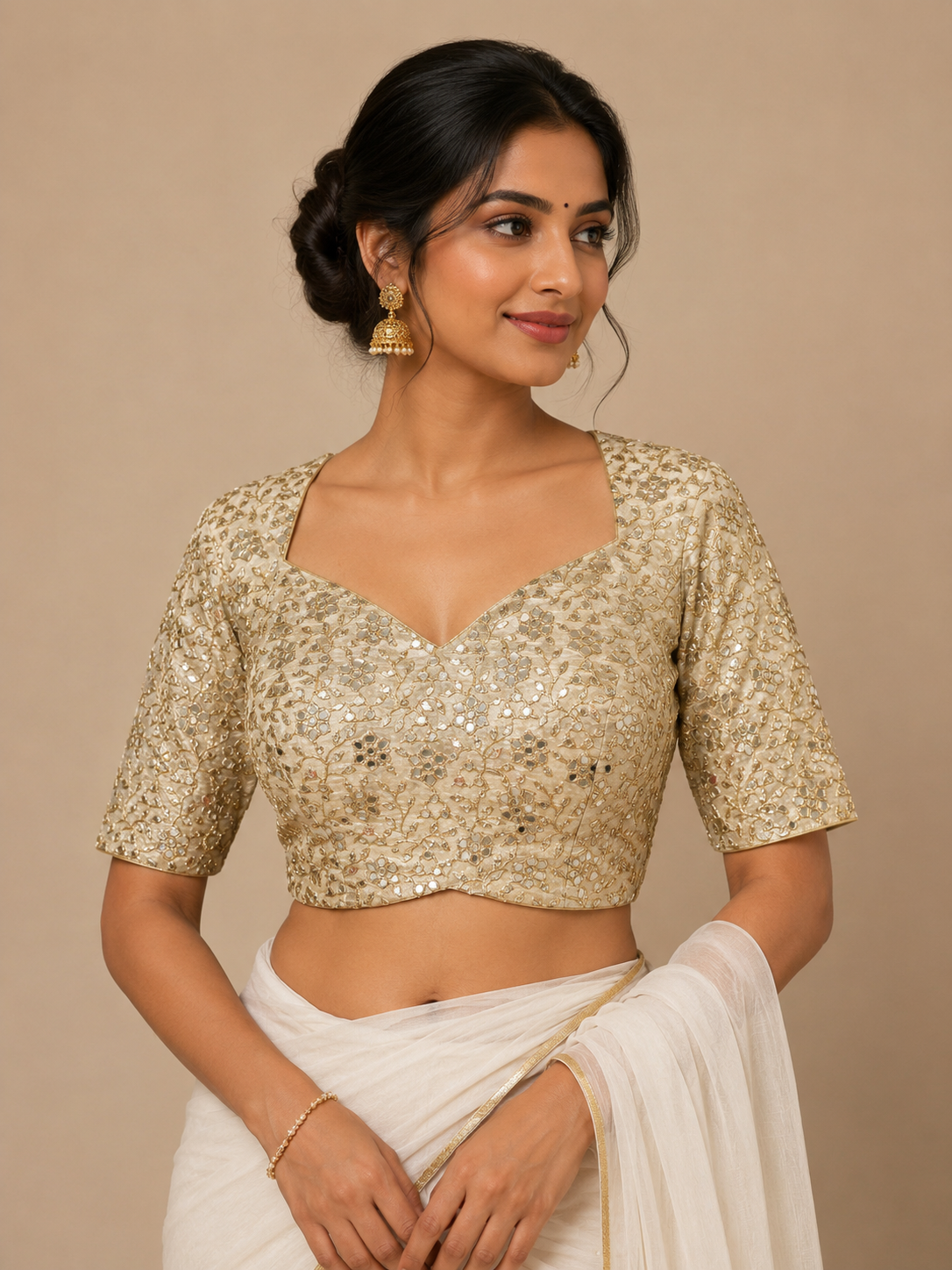 Gold Mirror work Tissue Blouse