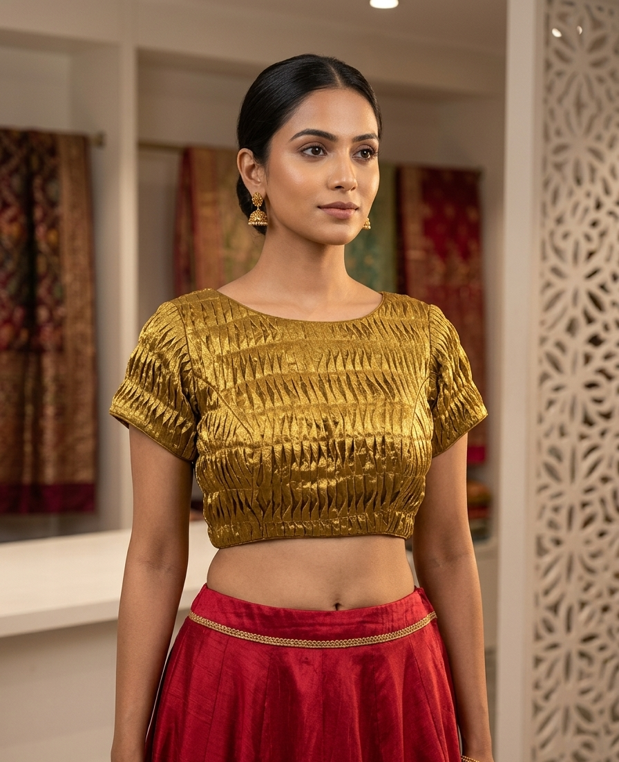 Tissue Pleated Blouse  for wedding and festive wear