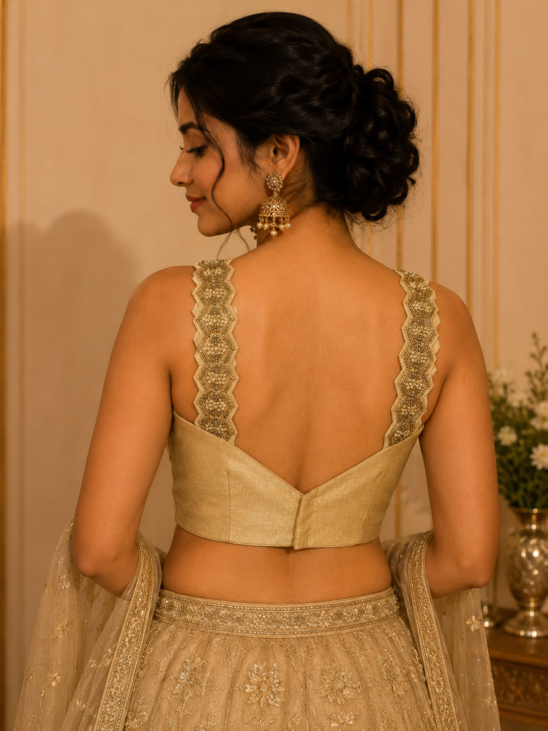 Gold Tissue spaghetti Blouse for wedding and festive wear