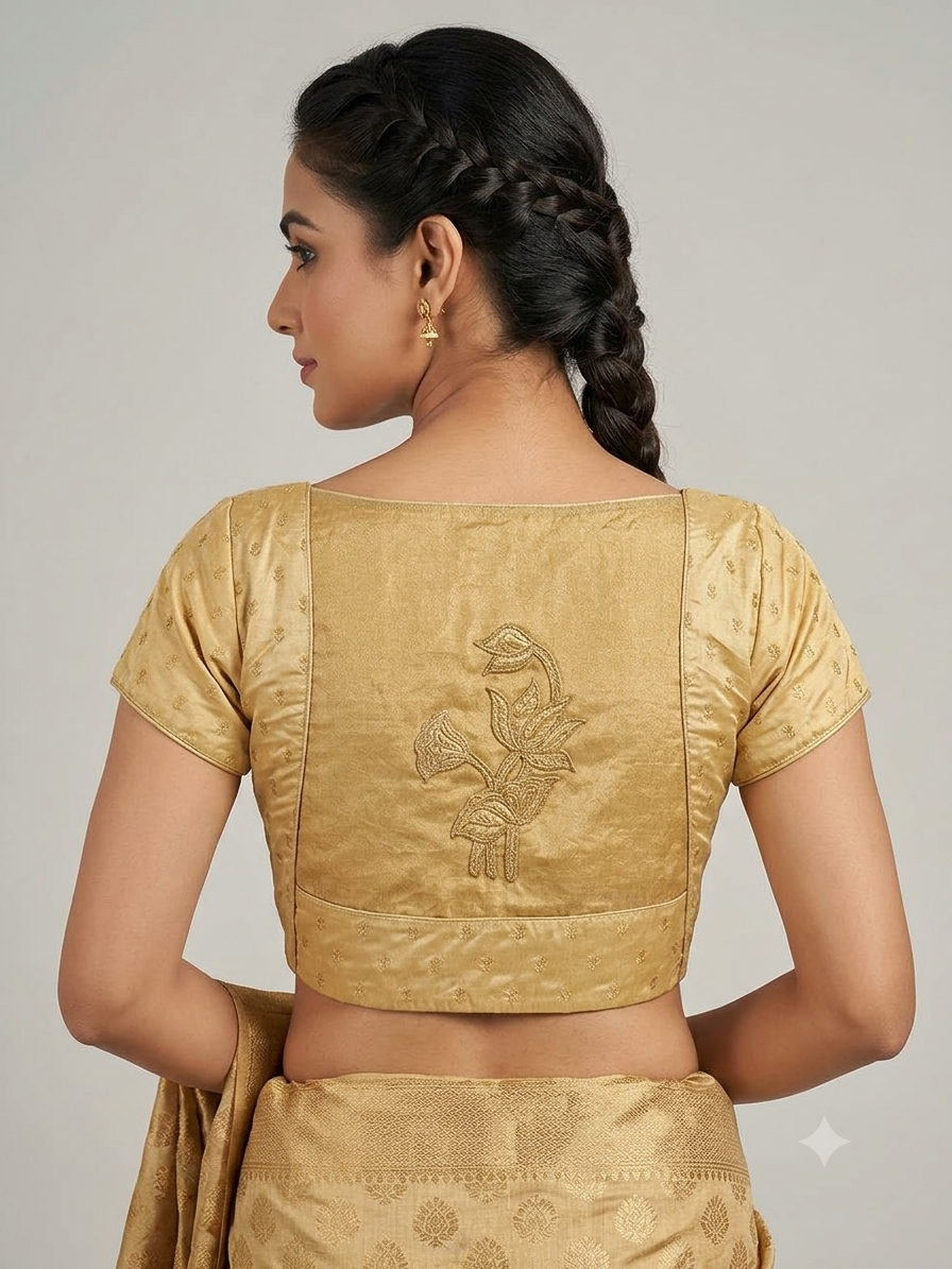 Gold Brocade & Tissue Blouse with Appliqué and Cut Dhana Embellished Blouse for festive and wedding wear (Copy) (Copy)