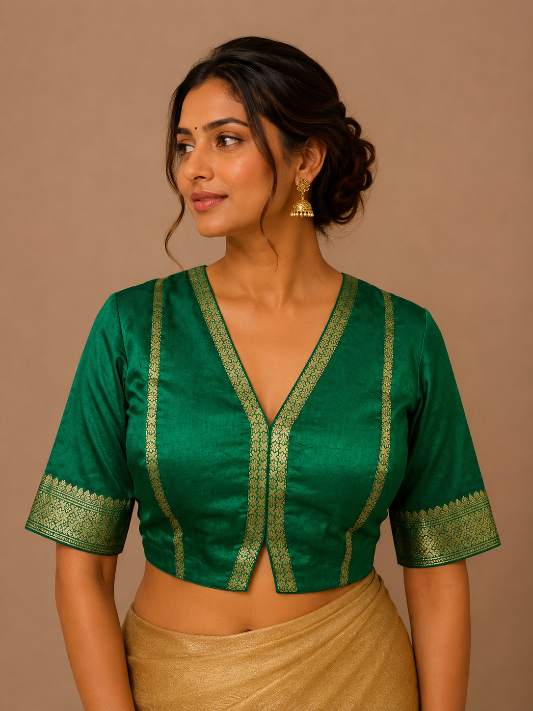 Green Banglore Silk Jacket Style Blouse With Borders For Festive and wedding wear
