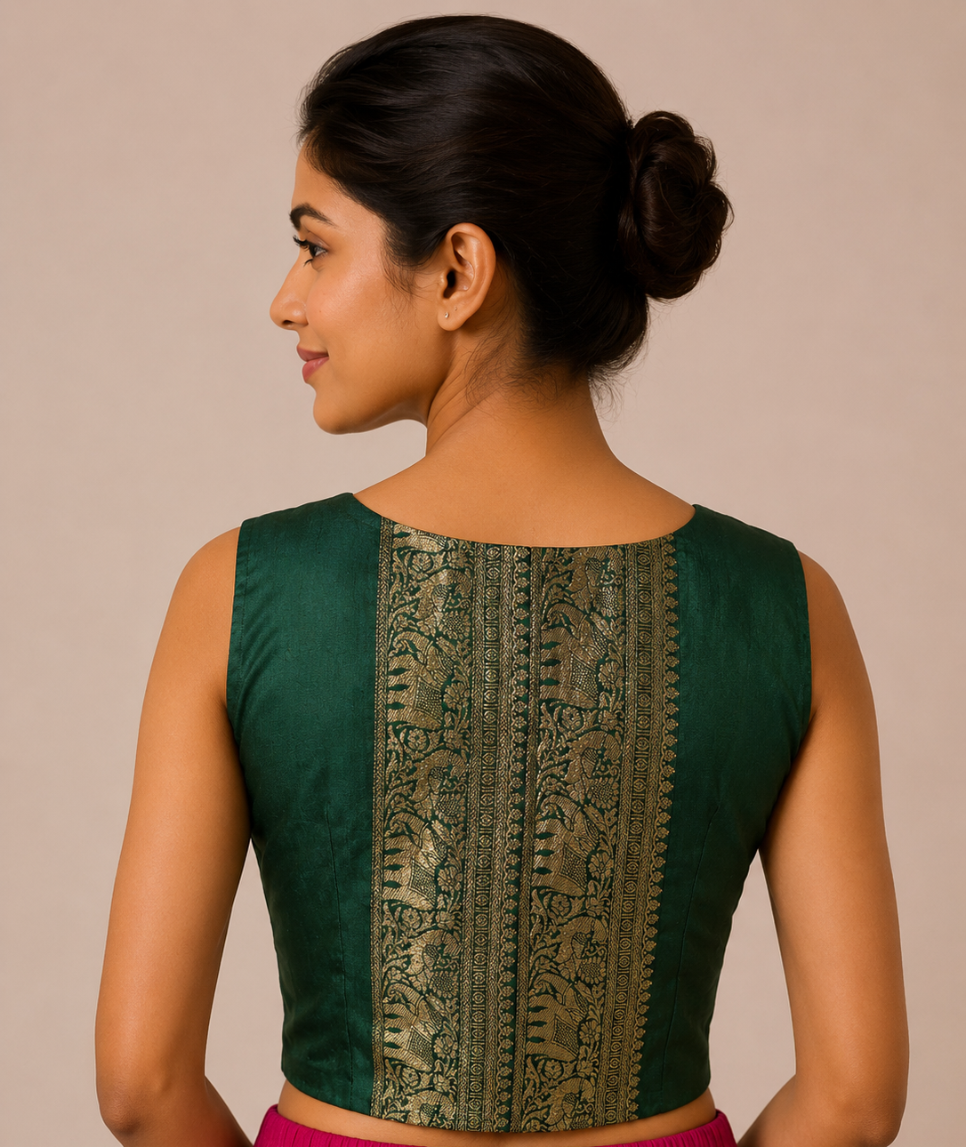 Green Banglore silk  Sleeveless Blouse with Side Shirring