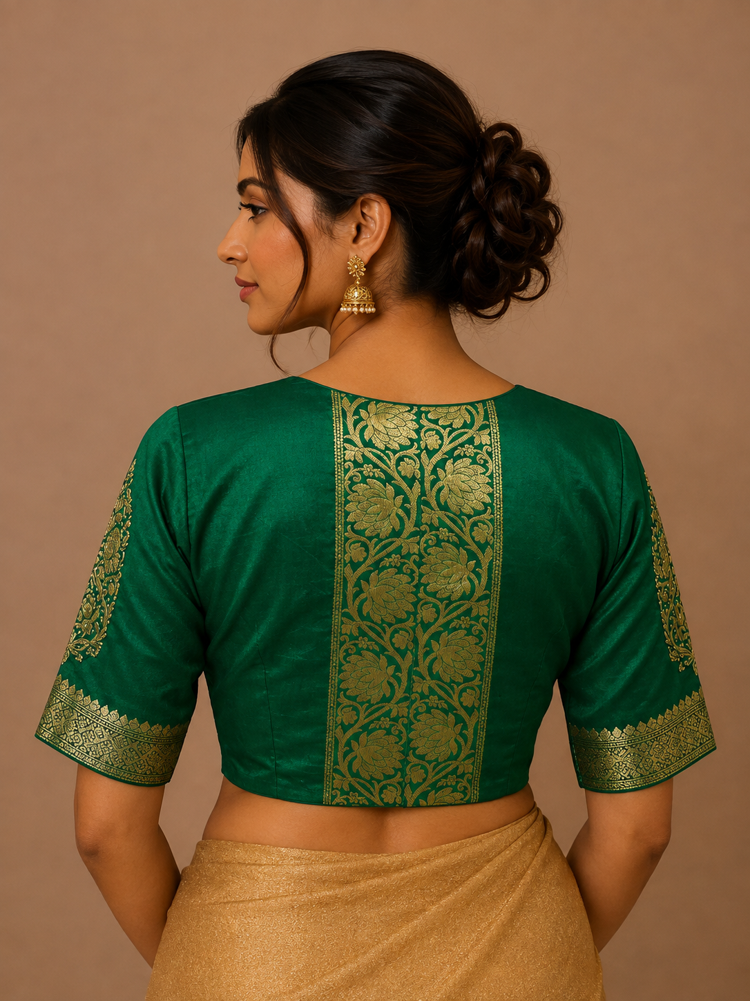 Green Banglore Silk Jacket Style Blouse With Borders For Festive and wedding wear