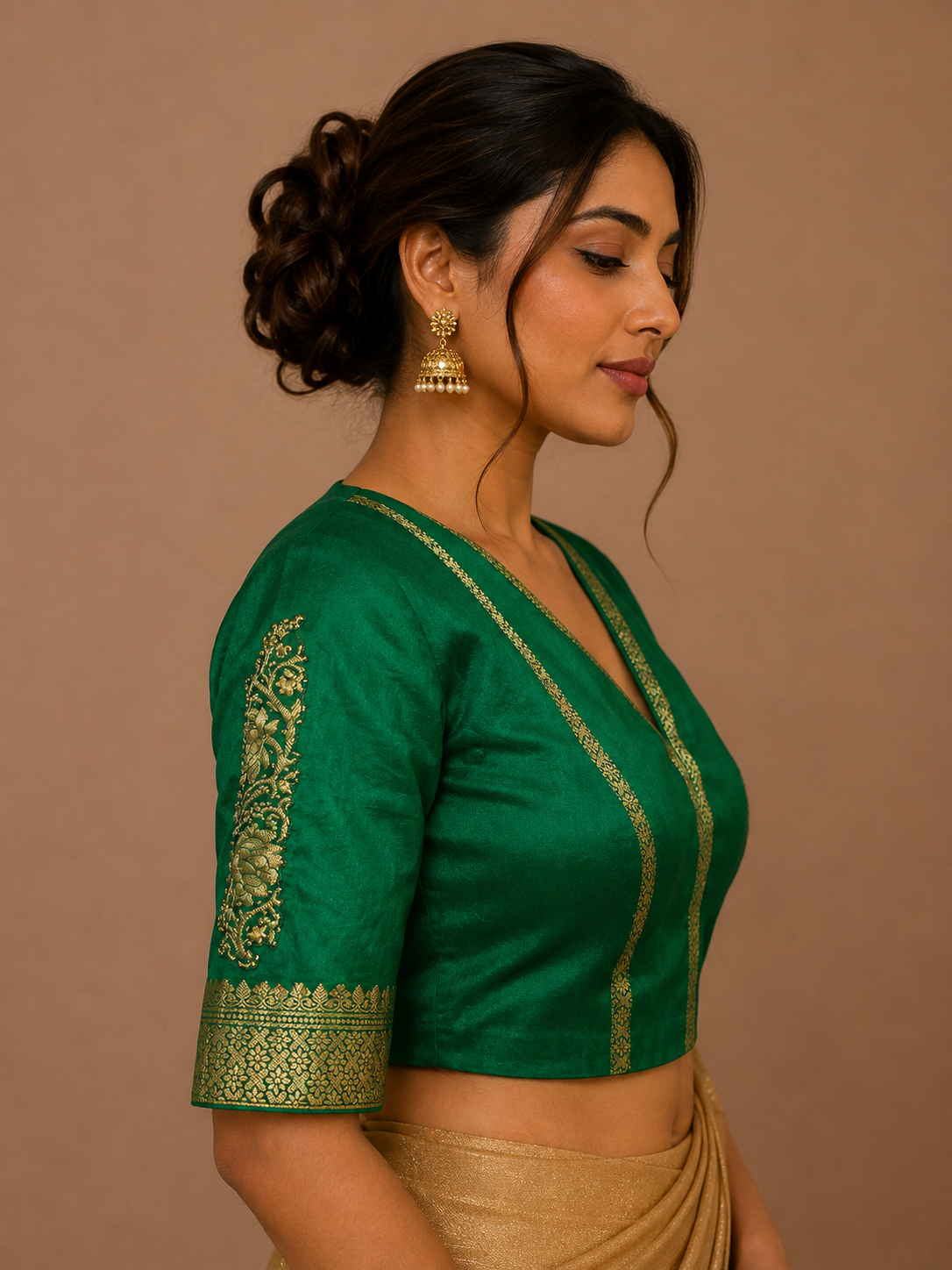 Green Banglore Silk Jacket Style Blouse With Borders For Festive and wedding wear