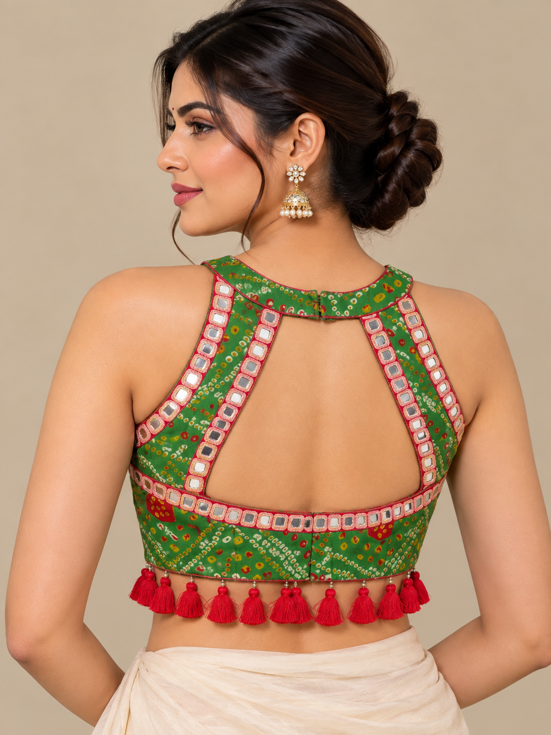 Green Bhandhini Halter Blouse