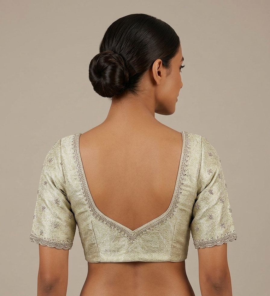 Light Green Hand Embroidered Blouse for wedding and festive wear