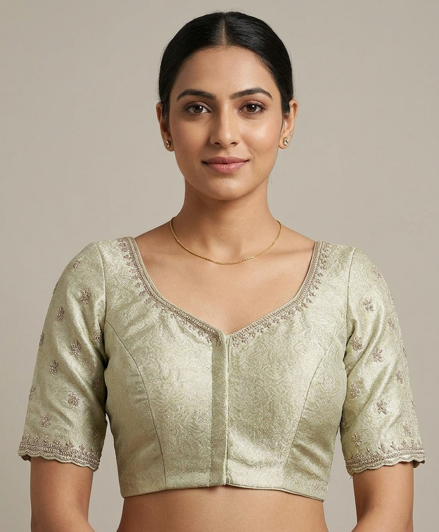 Light Green Hand Embroidered Blouse for wedding and festive wear