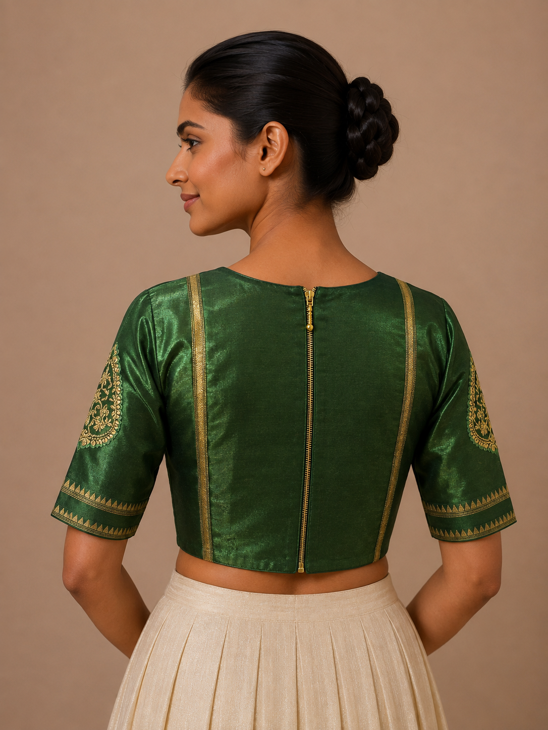 Green Mashru silk Blouse With Borders For Festive and wedding wear