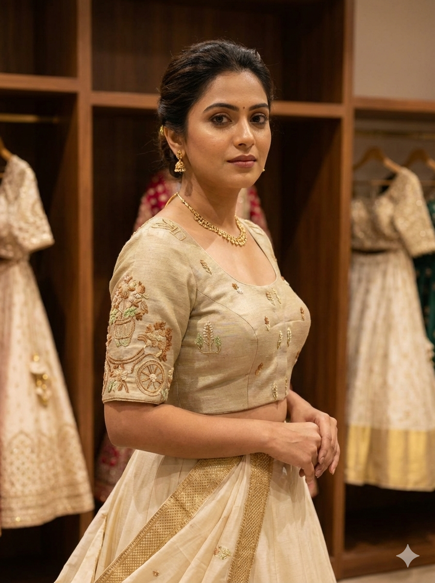 Green Tissue Blouse with Thread Embroidery