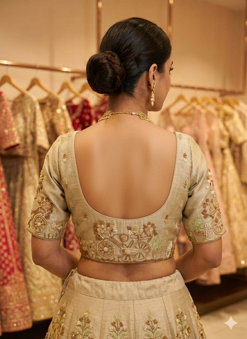 Green Tissue Blouse with Thread Embroidery