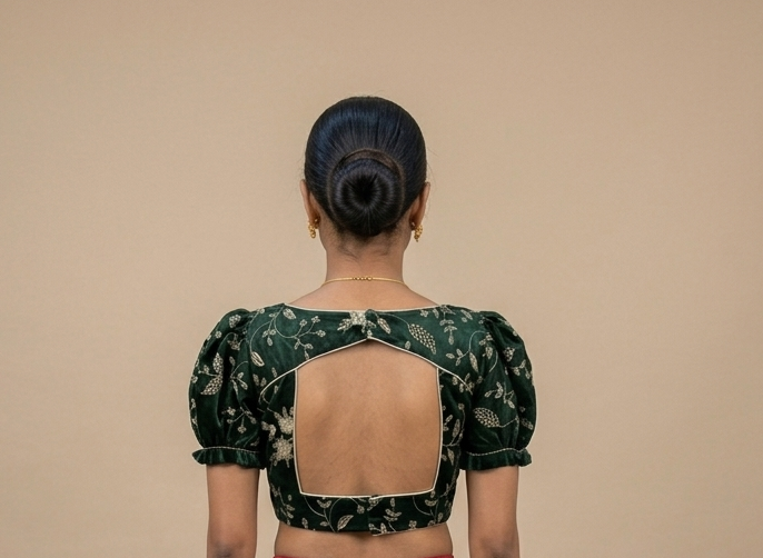 Green Mashru silk blouse with Thread Embroidery