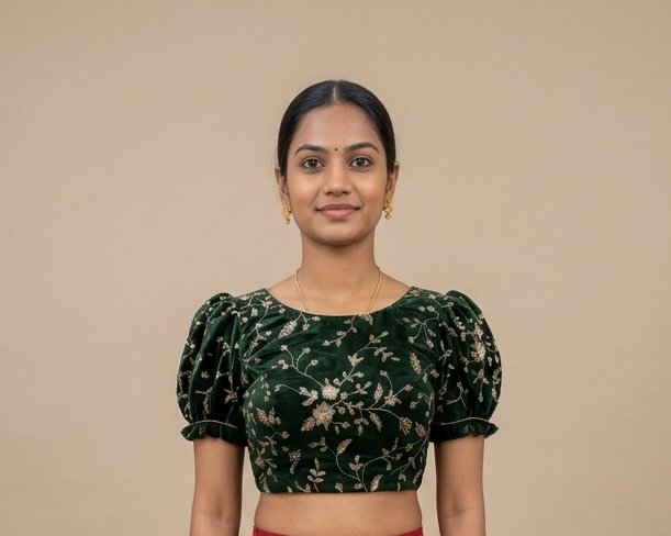 Green Mashru silk blouse with Thread Embroidery