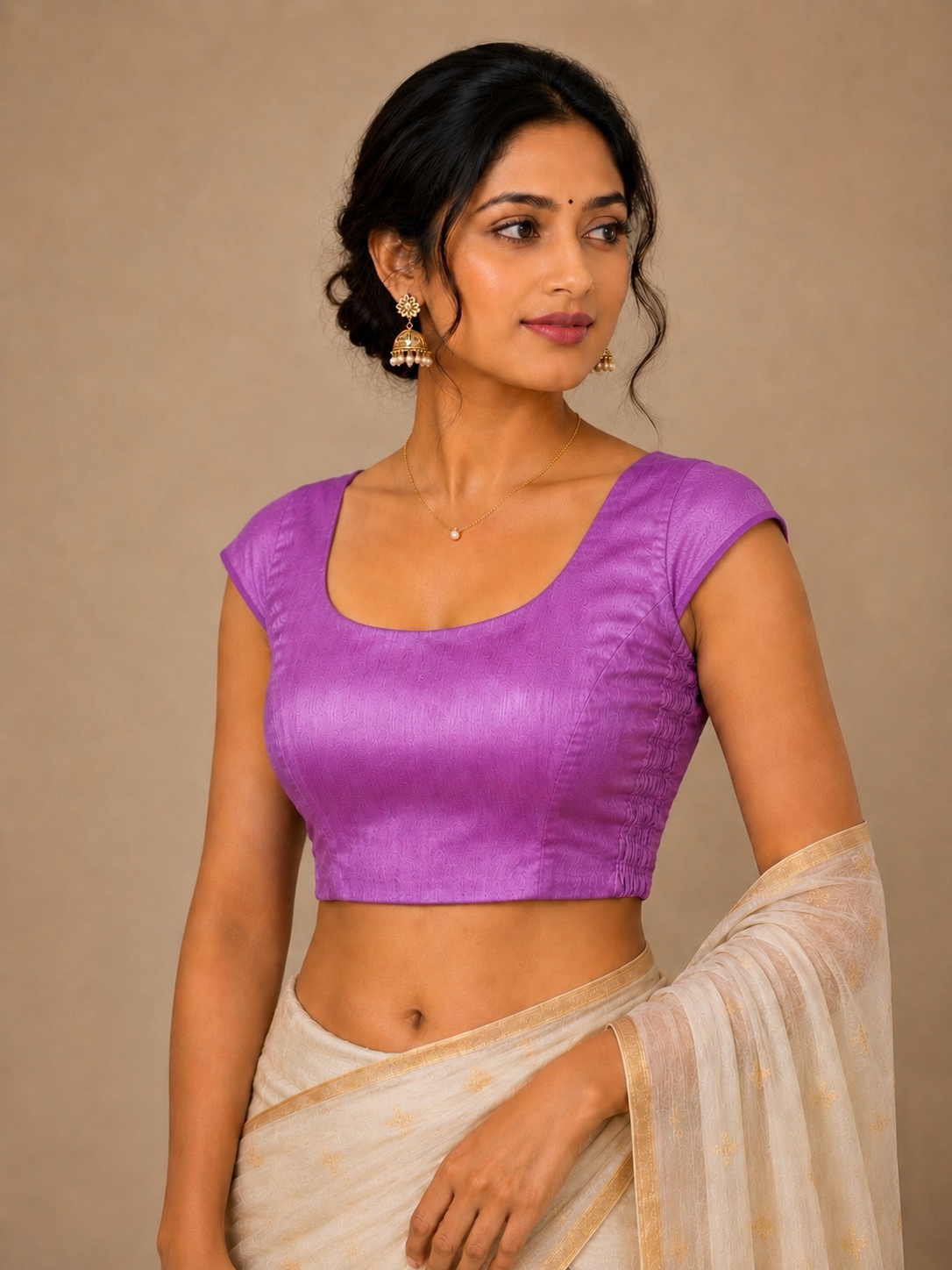 Plain Bangalore silk Blouse with Side Shirring