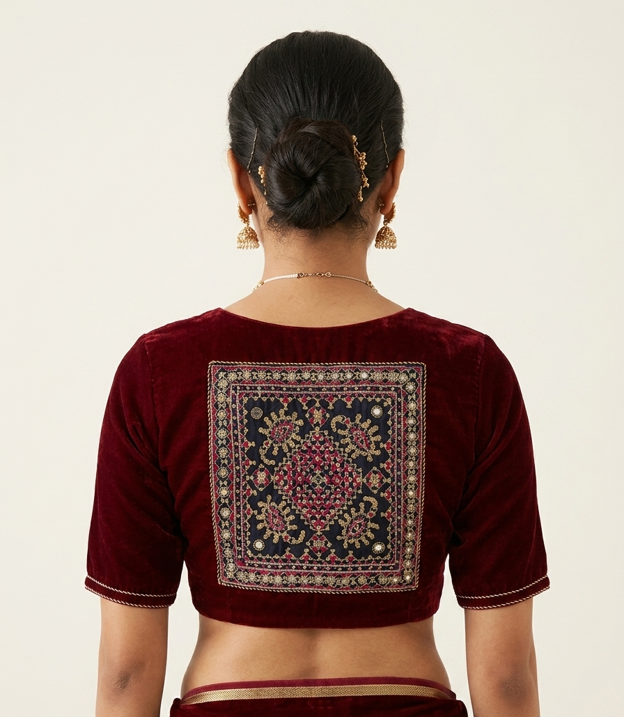 Maroon Mashru silk blouse with Kanchi Borders