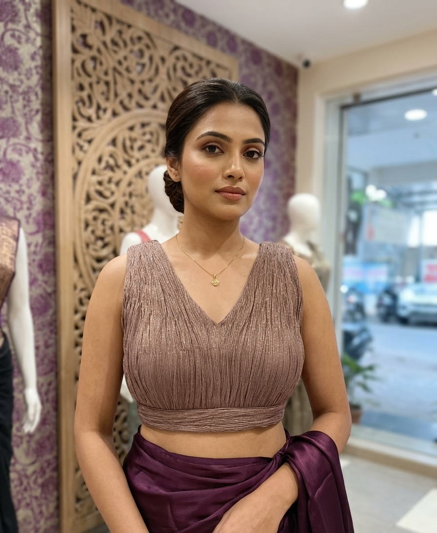 Mauve pleated Blouse for wedding and festive wear