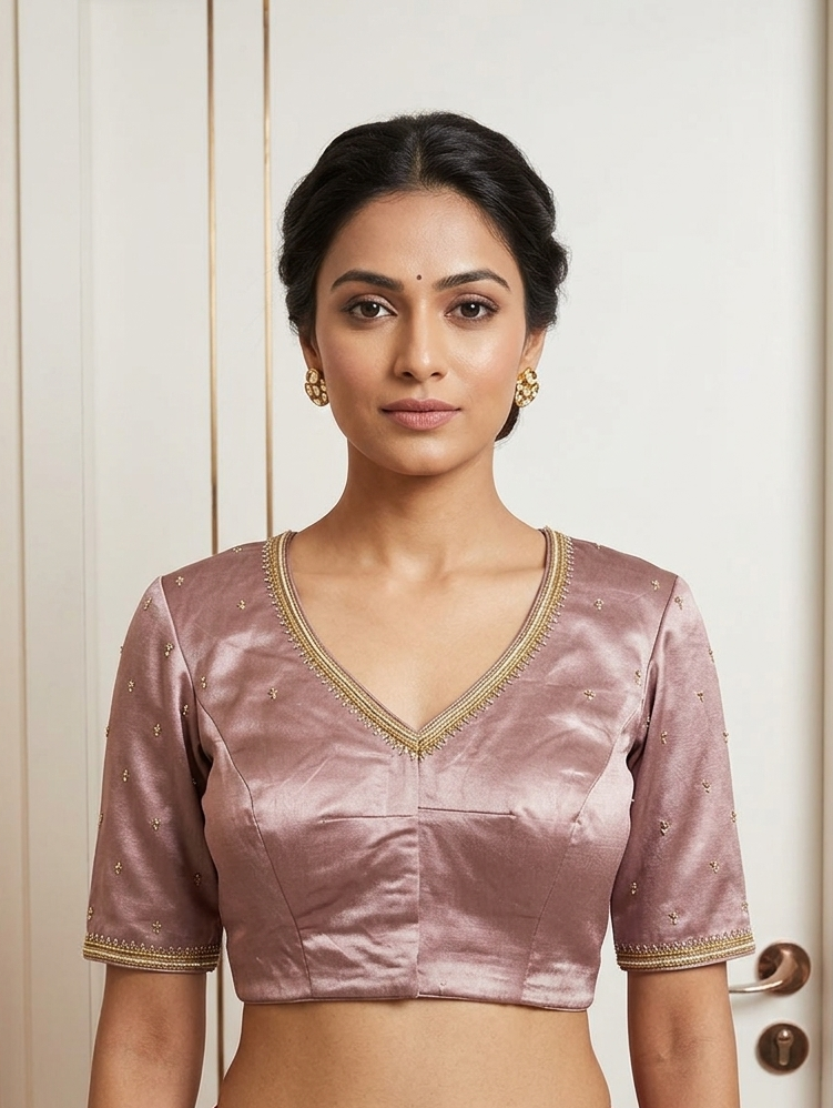Mauve Mashru blouse with Hand Embroidery for wedding and festive wear