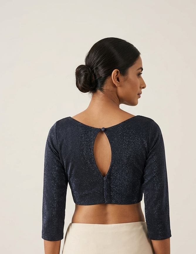 Navy Blue Shimmer Lycra Blouse for wedding and festive wear