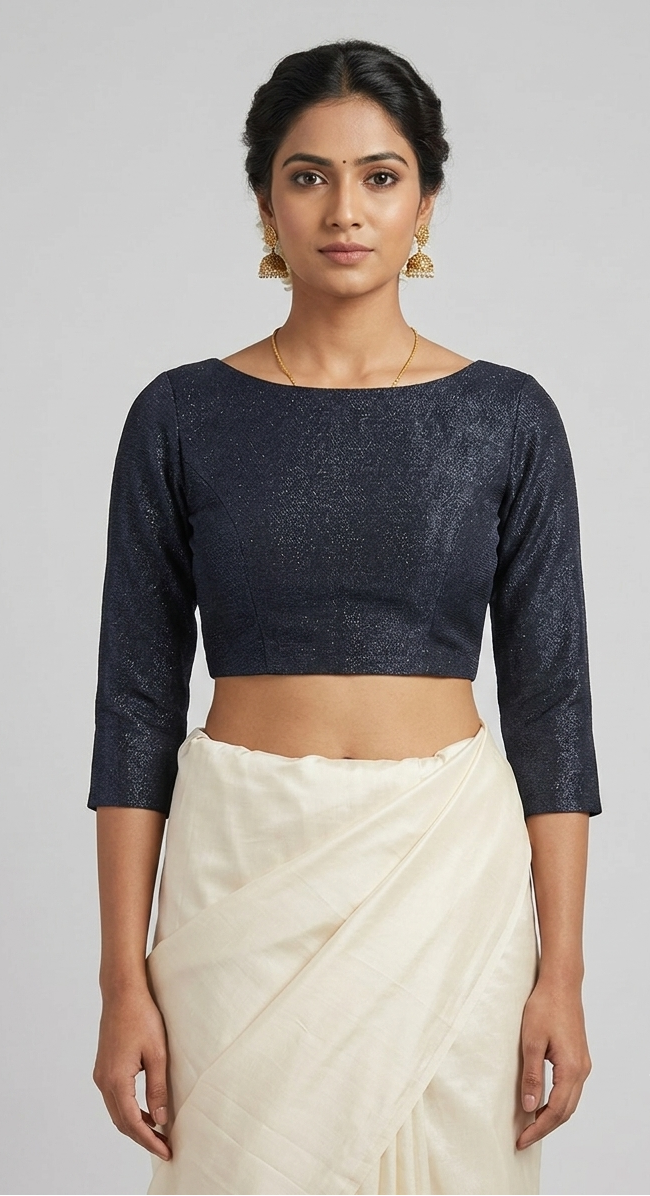 Navy Blue Shimmer Lycra Blouse for wedding and festive wear