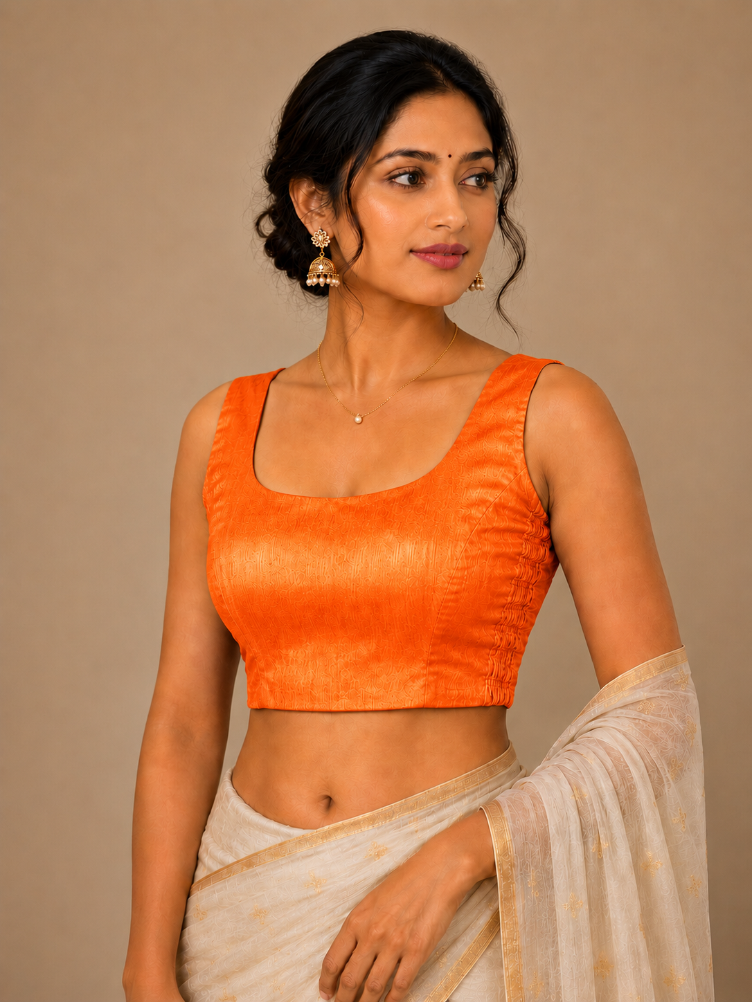 Plain Bangalore silk Blouse with Side Shirring