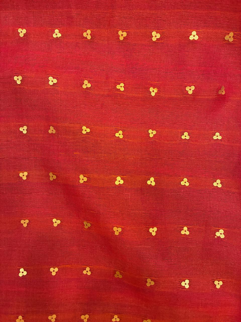 Pink Mulmul Saree with Contrast Orange Border for wedding and festive wear