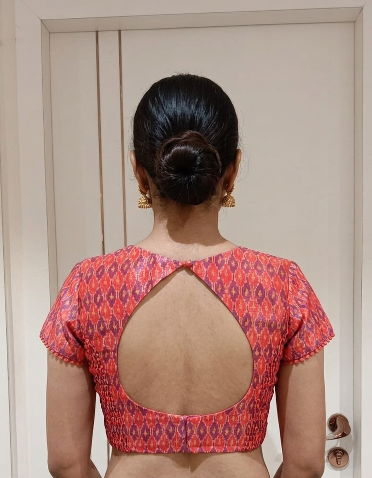 Red Ikkat Blouse with Side shirring for wedding and festive wear