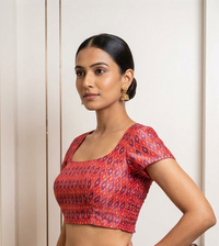 Red Ikkat Blouse with Side shirring for wedding and festive wear