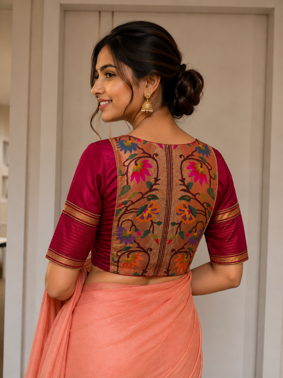 Pink Mashru silk blouse with Paithani Borders