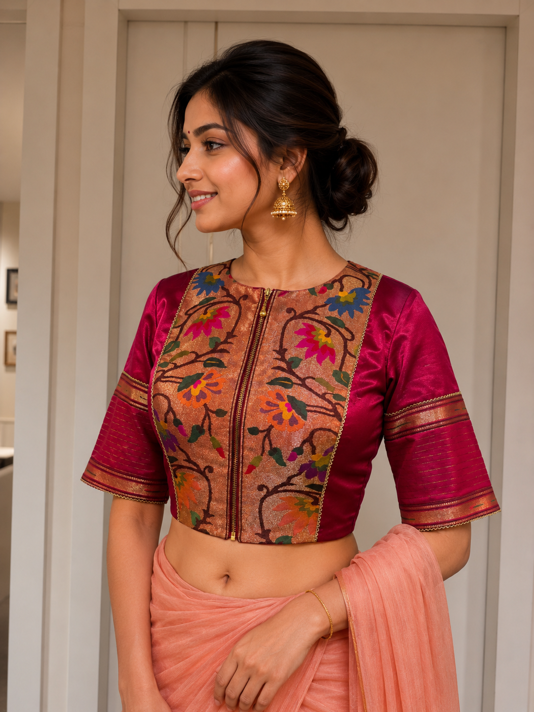 Pink Mashru silk blouse with Paithani Borders