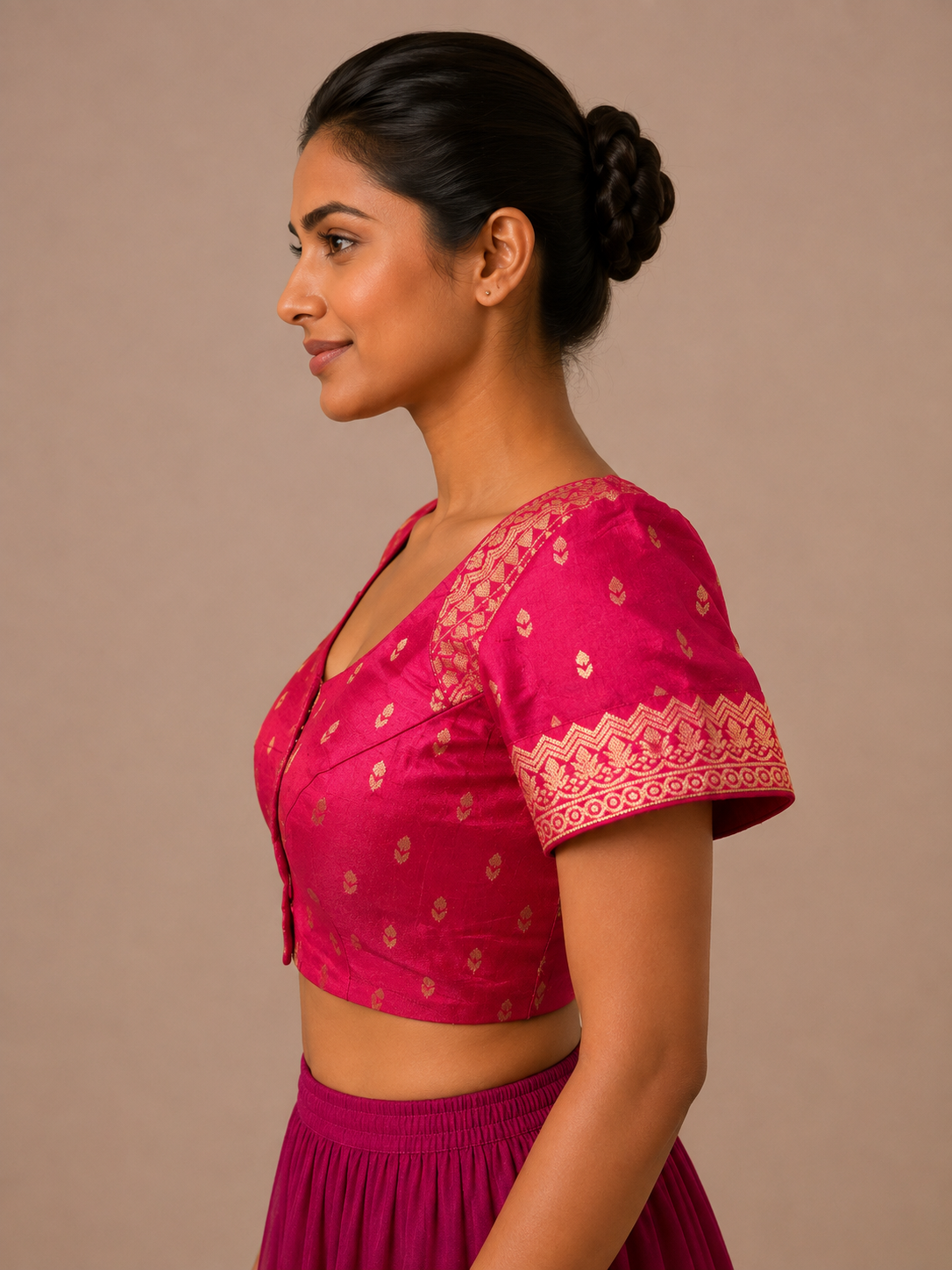 Pink satin silk brocade Blouse With Borders For Festive and wedding wear