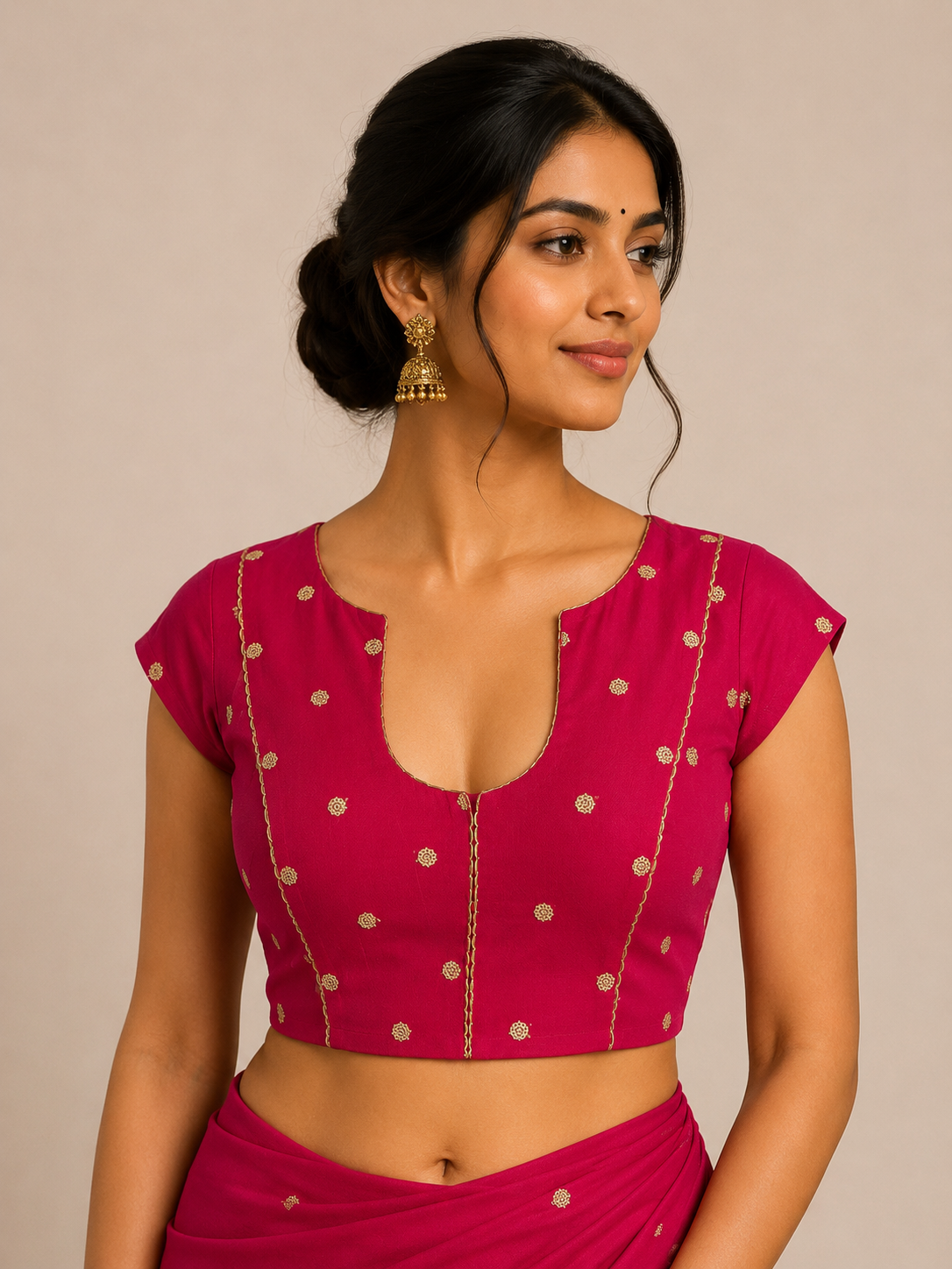 Pink georgette blouse with sequined butti work