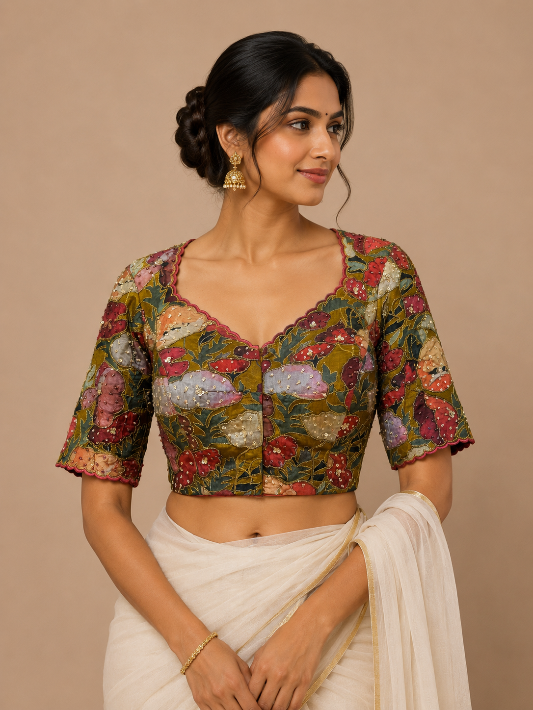 Multi-color Digital Print Hand Embroidered Blouse for wedding and festive wear
