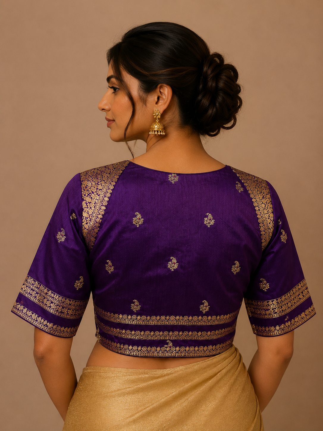 Purple Silk Brocade Blouse With Borders For Festive and wedding wear
