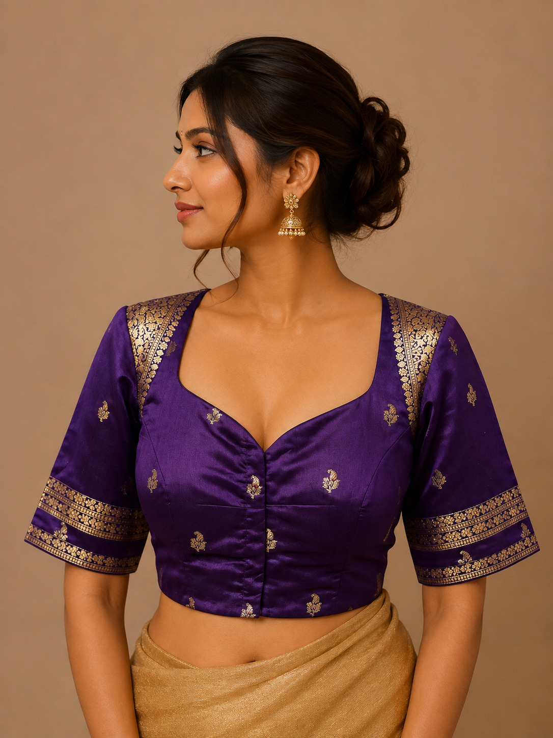 Purple Silk Brocade Blouse With Borders For Festive and wedding wear