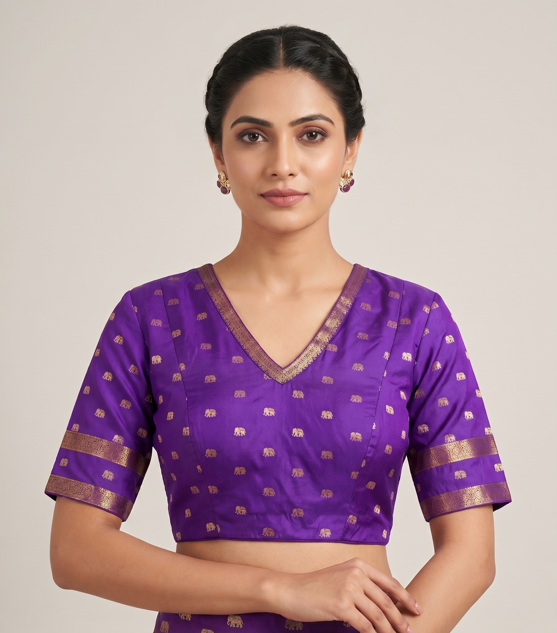Purple Brocade blouse with Kanchi Borders for wedding and festive wear