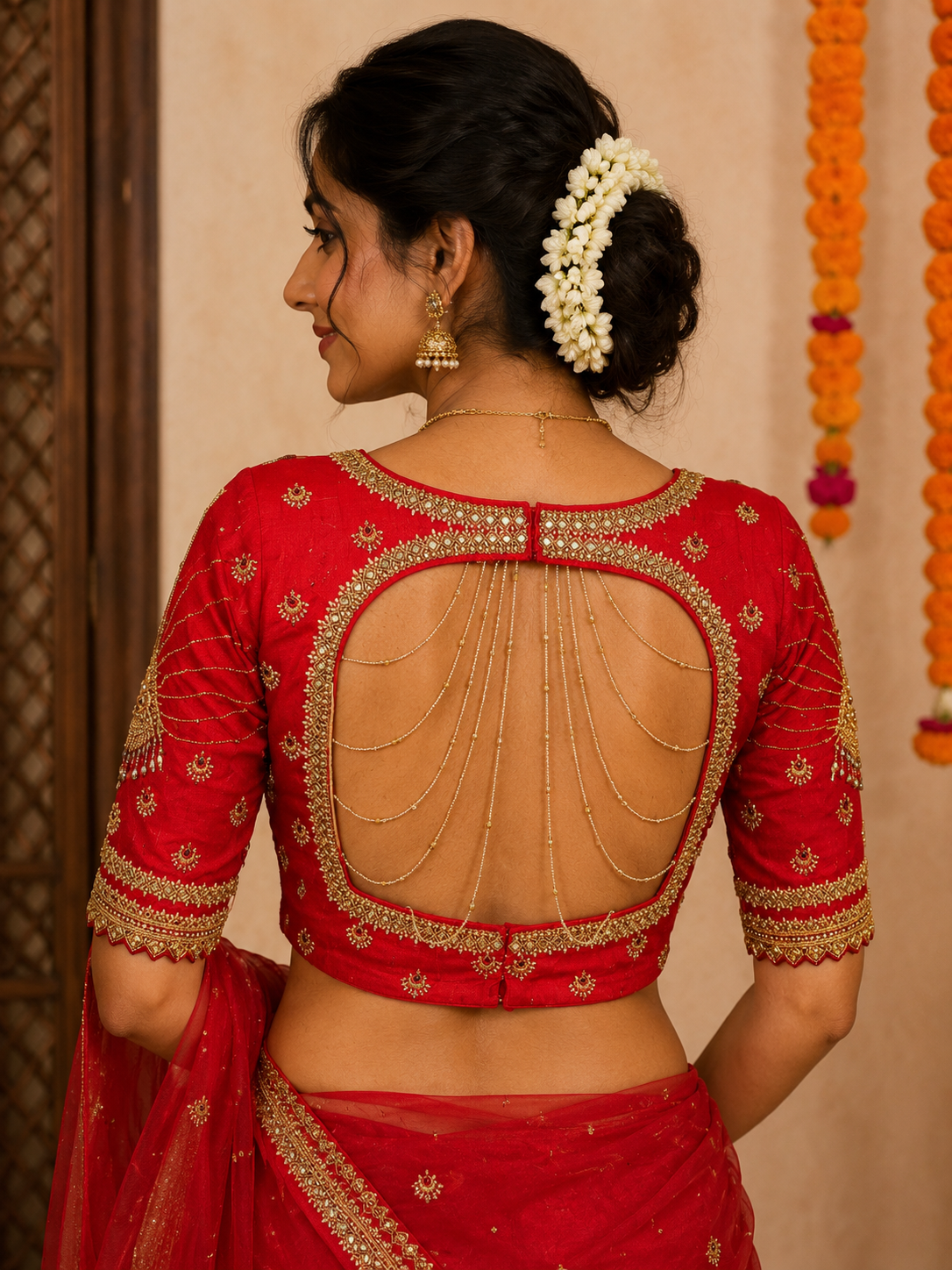 Red Hand Embroidered Blouse for wedding and festive wear