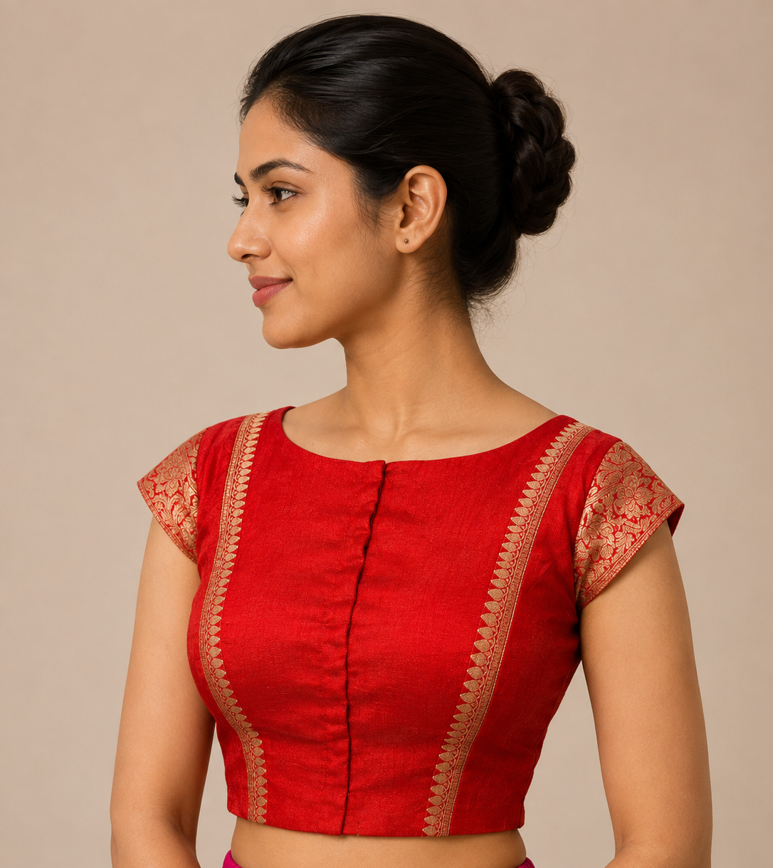 Red Banglore silk with Borders with side shirring For Festive and wedding wear