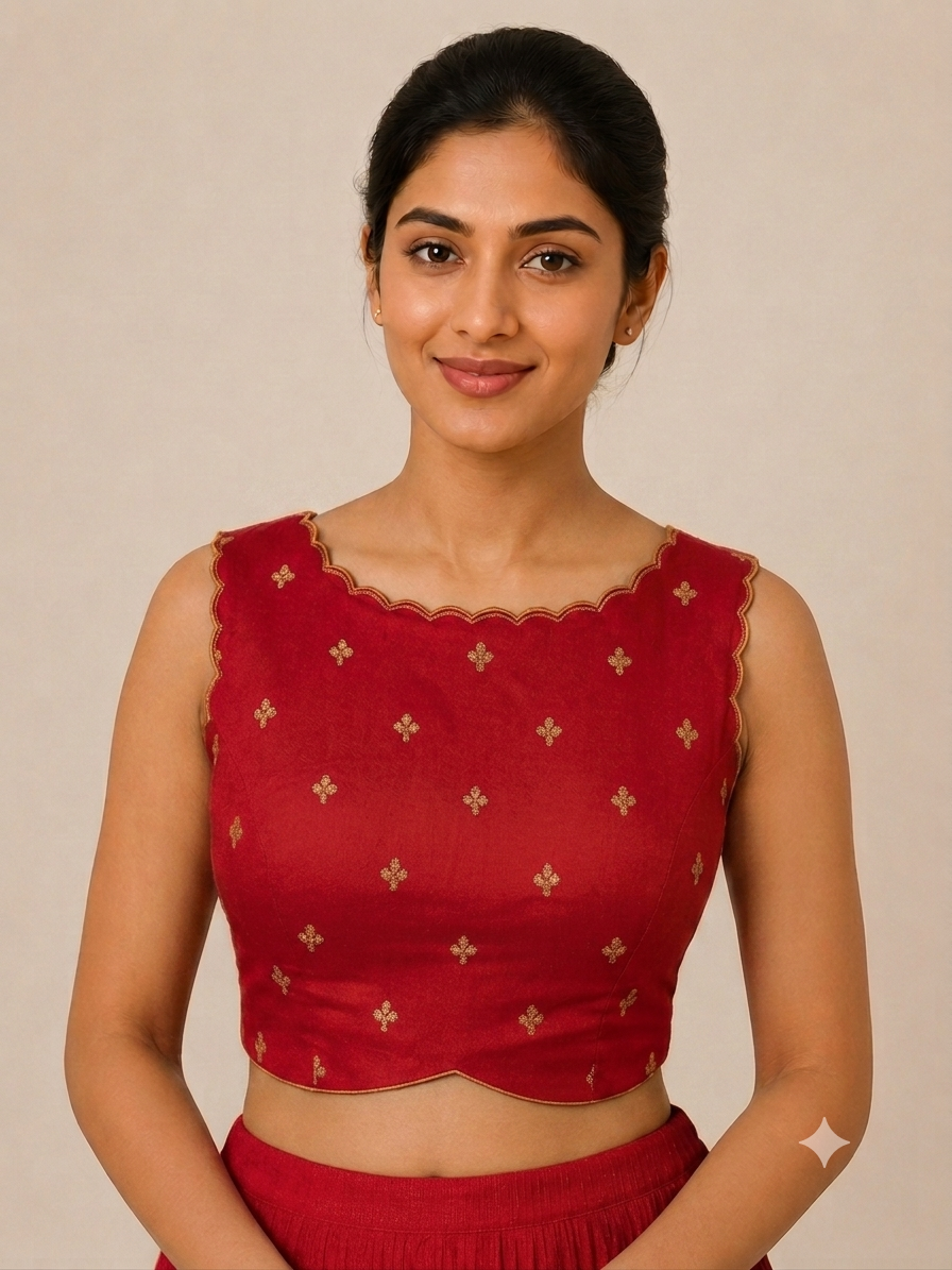 Banglore Silk Blouse with scalloping  for festive and wedding wear