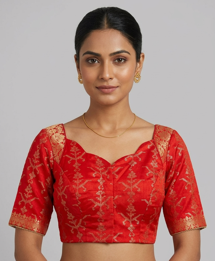 Red Sequined blouse with  Borders